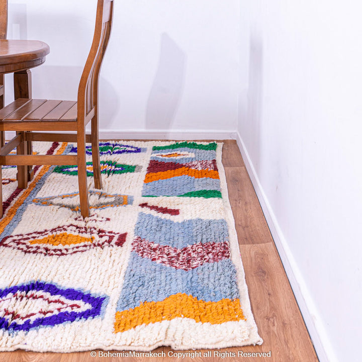 Colorful Moroccan Berber rug with multicolored tribal motifs – handmade wool