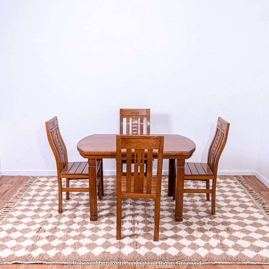 Handmade Moroccan rug with brown and white diamond pattern – wool area rug