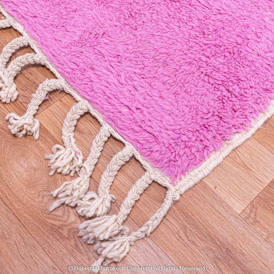 Modern Moroccan rug with pink, blue, orange color block design – handmade wool