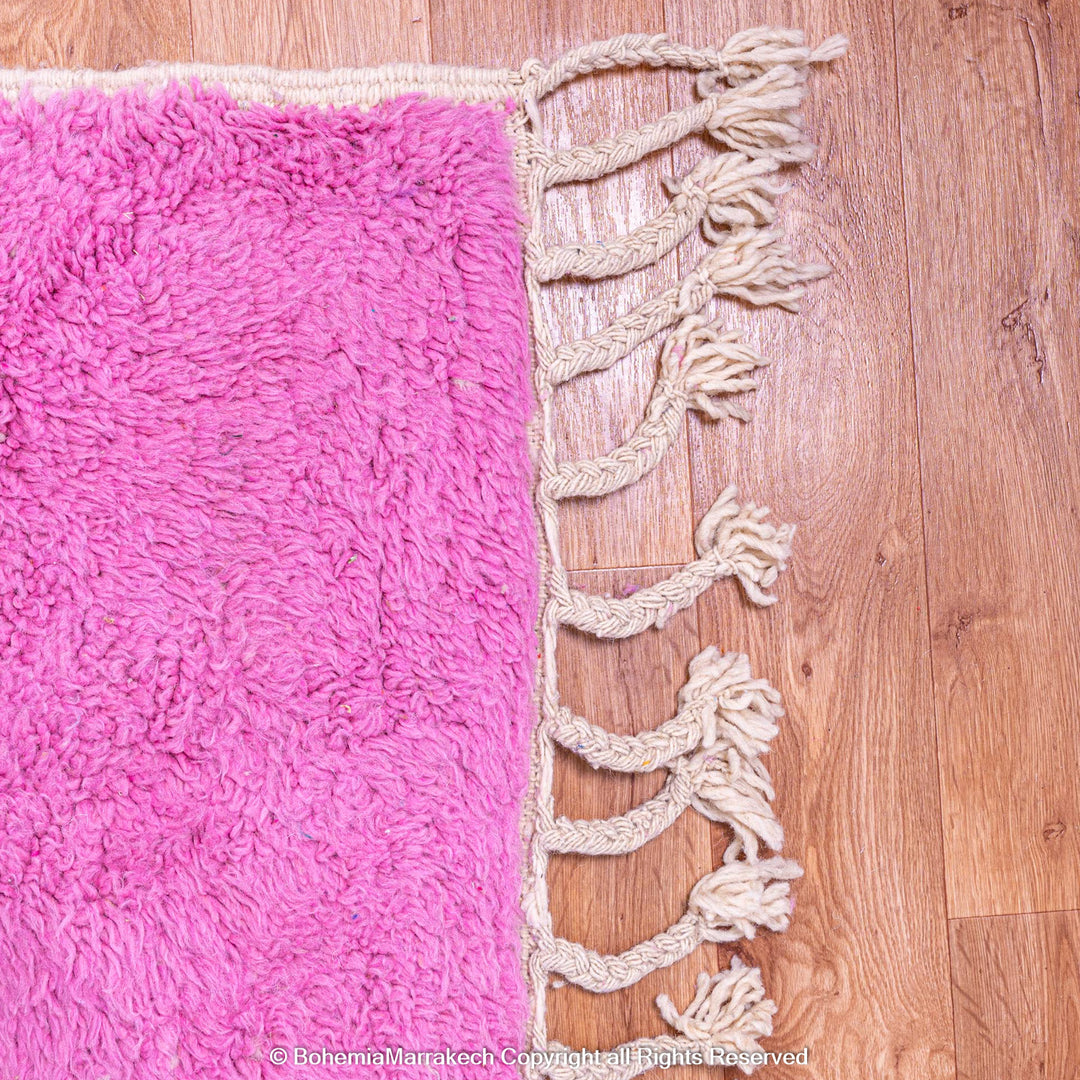 Modern Moroccan rug with pink, blue, orange color block design – handmade wool