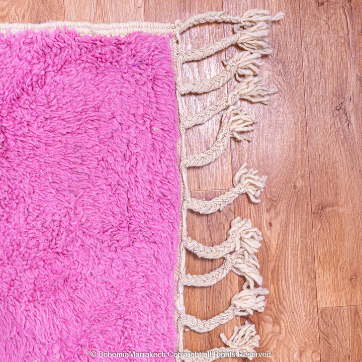 Modern Moroccan rug with pink, blue, orange color block design – handmade wool