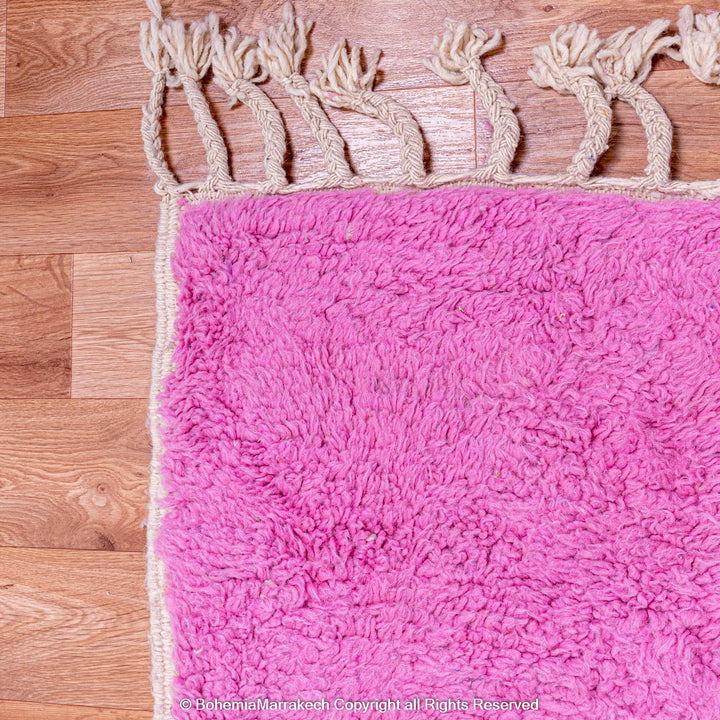 Modern Moroccan rug with pink, blue, orange color block design – handmade wool
