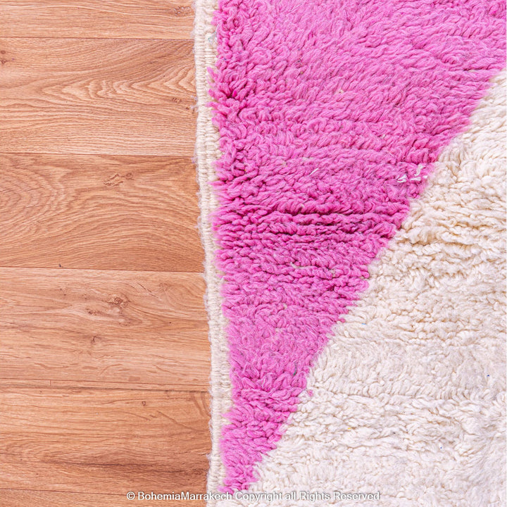 Modern Moroccan rug with pink, blue, orange color block design – handmade wool