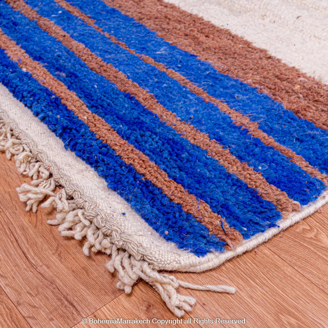 Handmade Moroccan wool rug with modern bold color block design