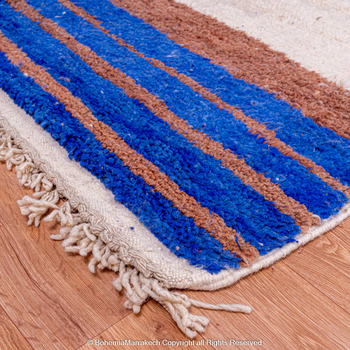 Handmade Moroccan wool rug with modern bold color block design