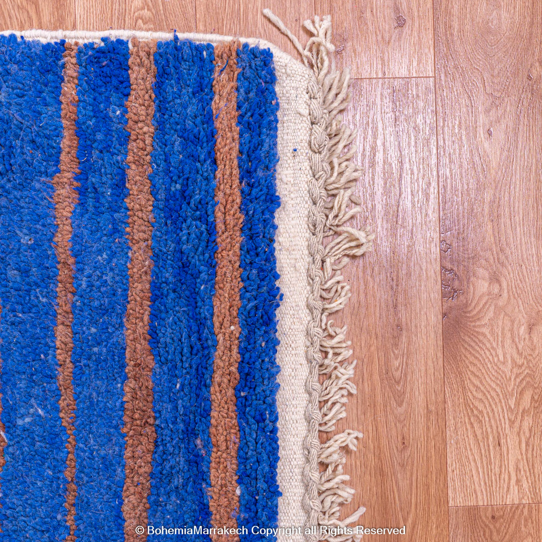 Handmade Moroccan wool rug with modern bold color block design