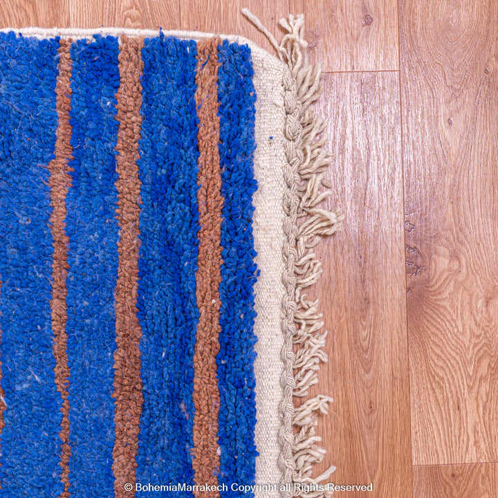Handmade Moroccan wool rug with modern bold color block design