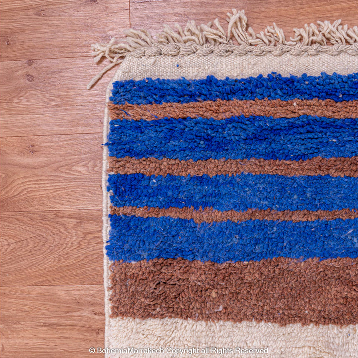 Handmade Moroccan wool rug with modern bold color block design