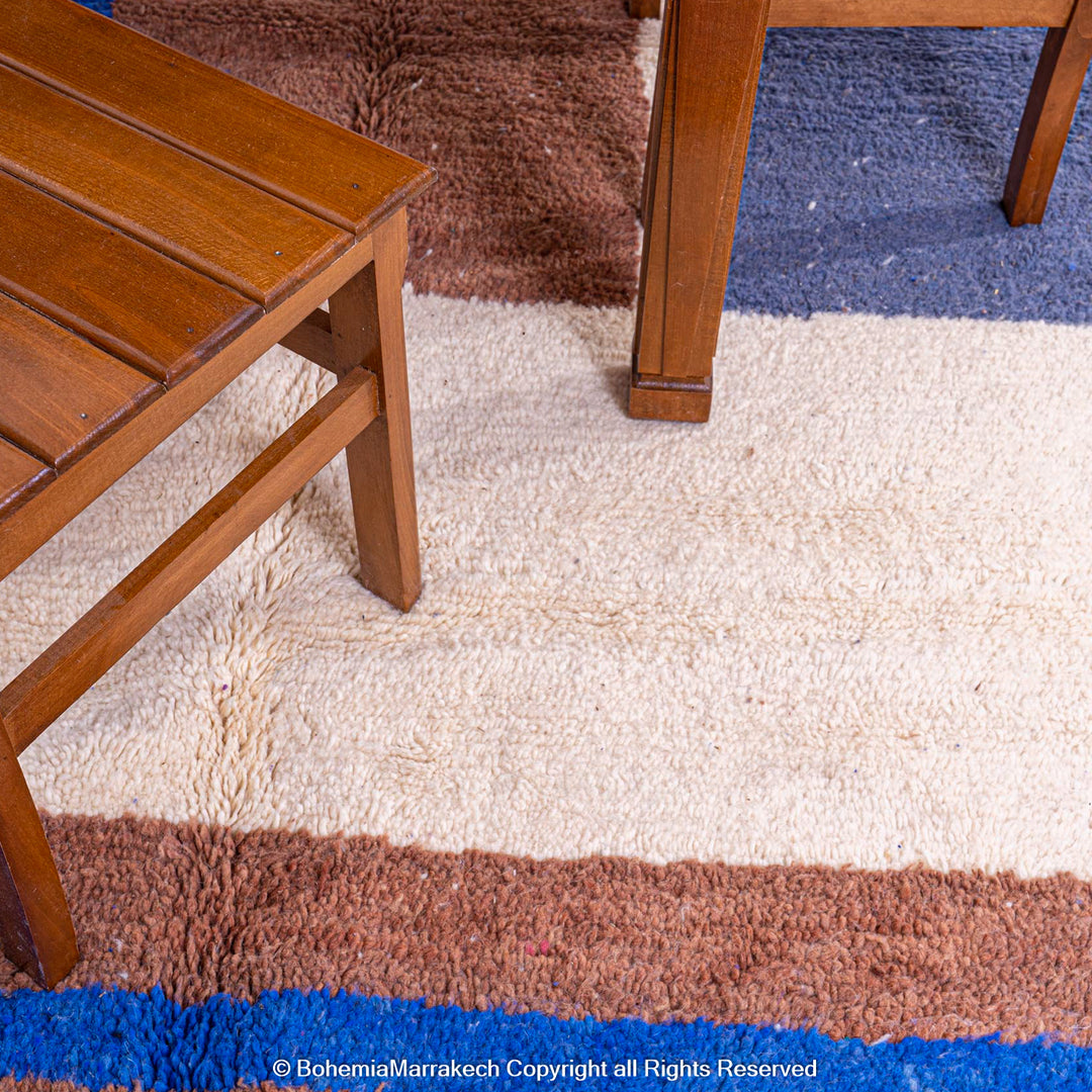 Handmade Moroccan wool rug with modern bold color block design