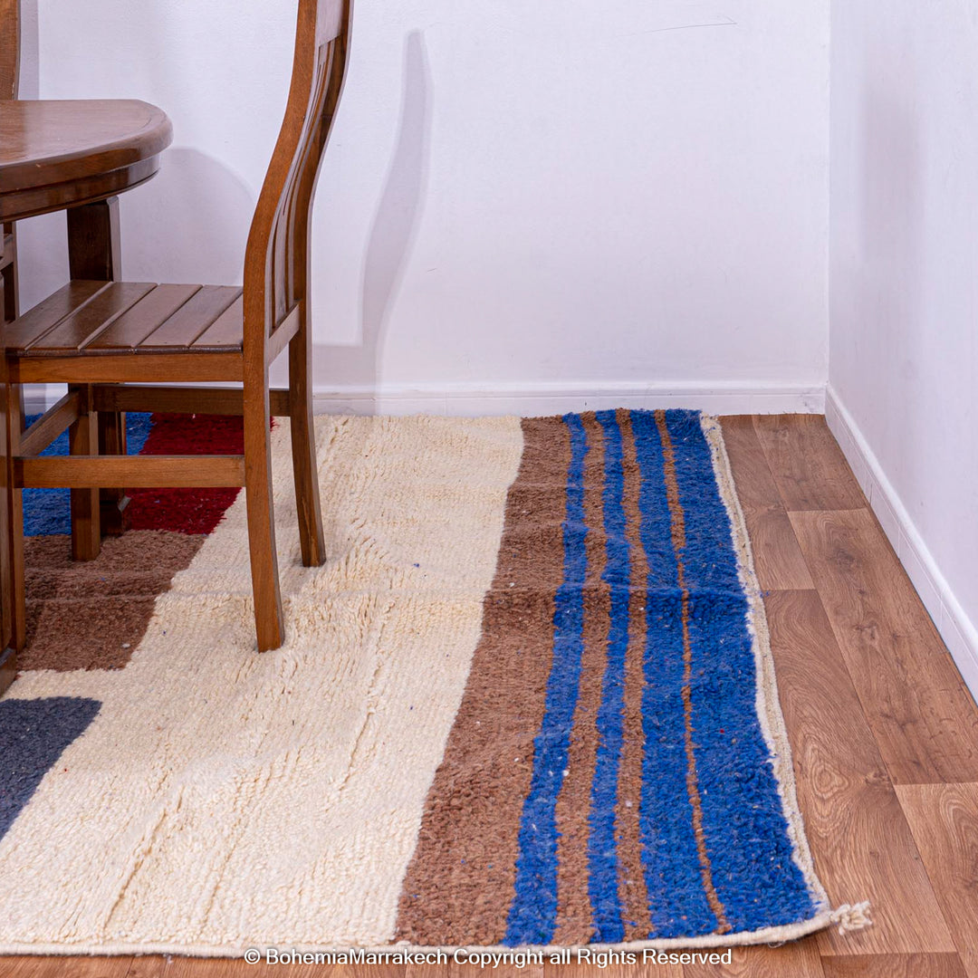 Handmade Moroccan wool rug with modern bold color block design