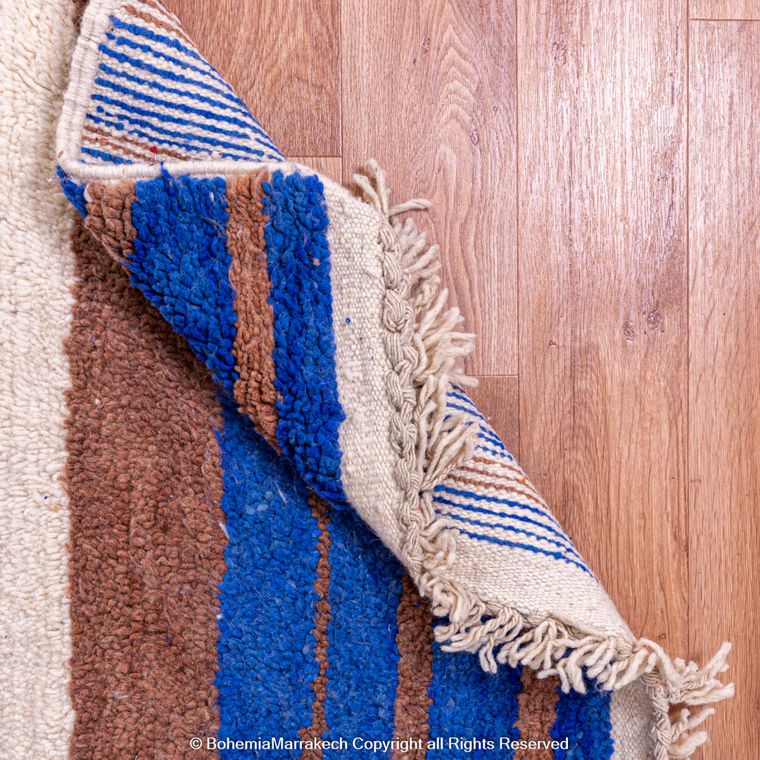 Handmade Moroccan wool rug with modern bold color block design