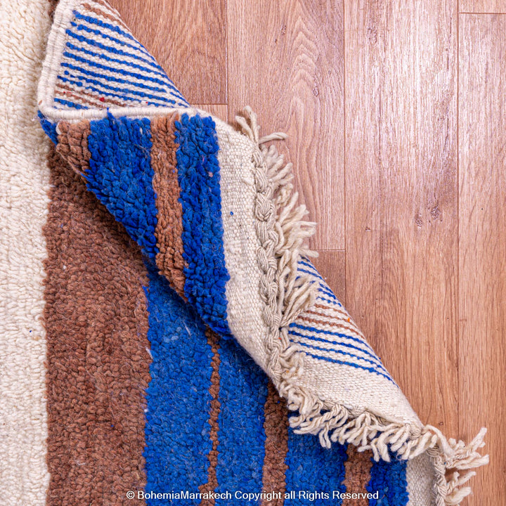 Handmade Moroccan wool rug with modern bold color block design