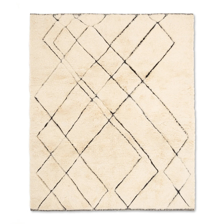 Beni Ourain Diamond Wool Rug – Cream & Black Moroccan Shag