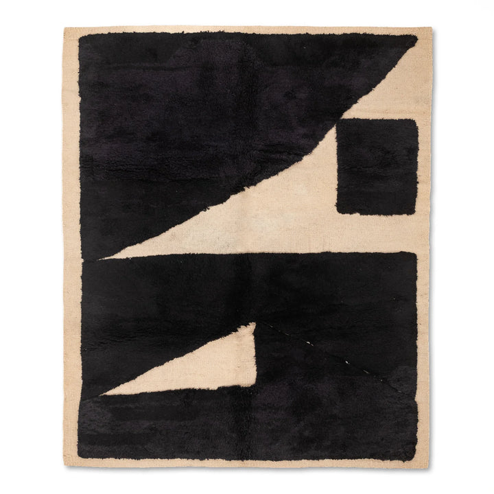Black Abstract Modern Moroccan Rug – Handmade Wool Carpet