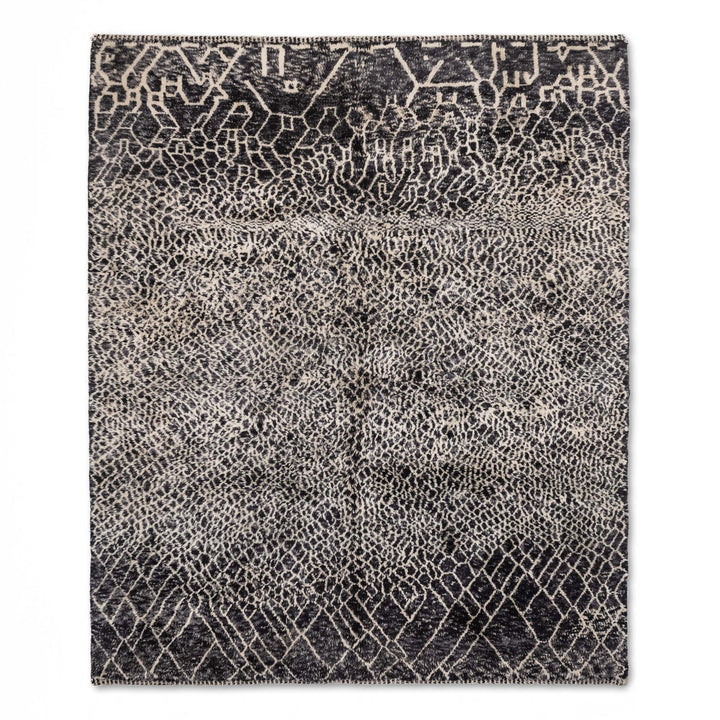 Black Beni Mrirt Rug – Textured Abstract Wool Carpet