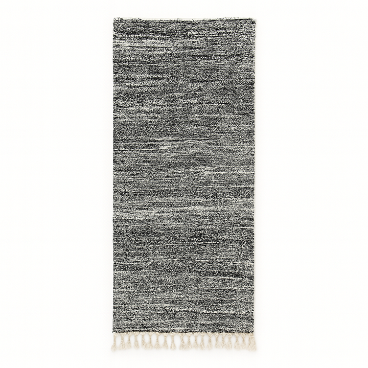 Black and white Moroccan wool runner rug with handmade shag texture and Berber woven pattern, modern boho hallway runner carpet