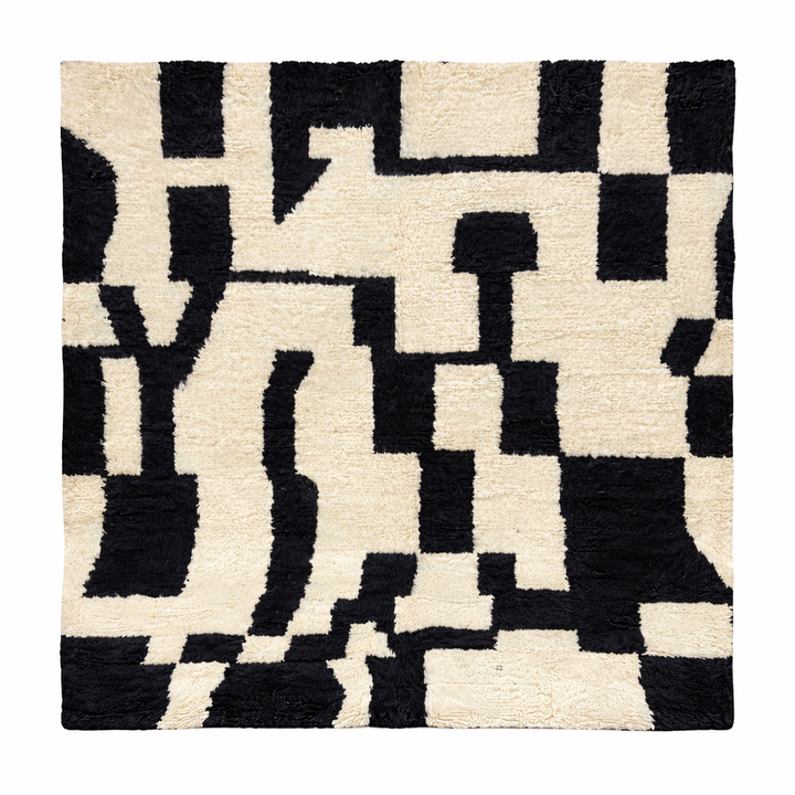 Black and White Abstract Custom Made Moroccan Rug