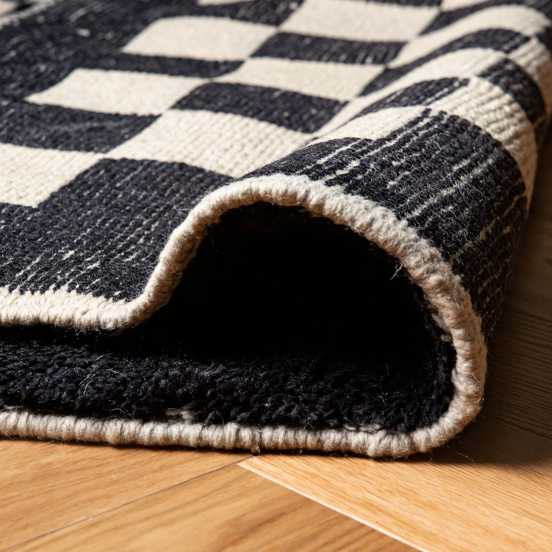 Black and White Checkered Moroccan Wool Rug – Modern Handmade