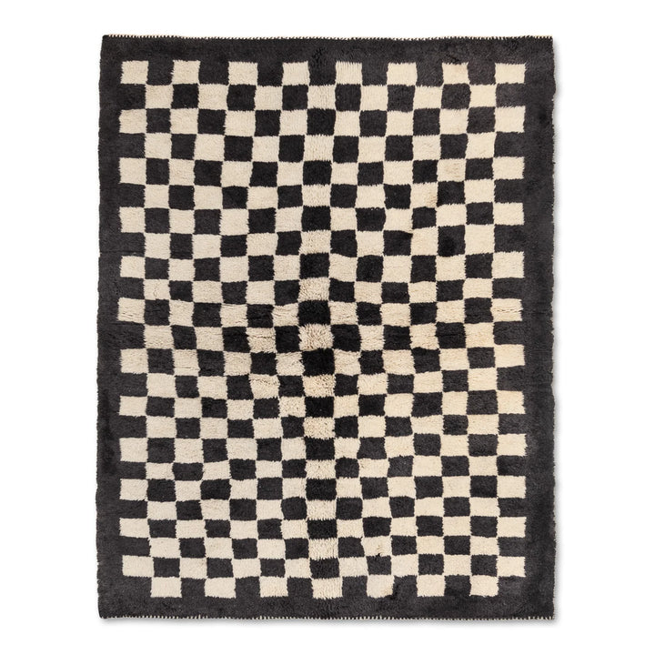 Black and White Checkered Moroccan Wool Rug – Modern Handmade