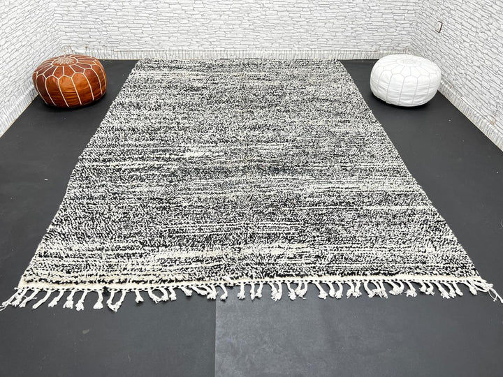 Handmade black and white Moroccan wool rug – modern Berber design
