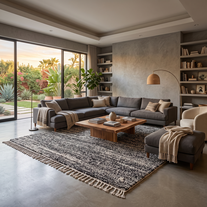 Handmade black and white Moroccan wool rug – modern Berber design