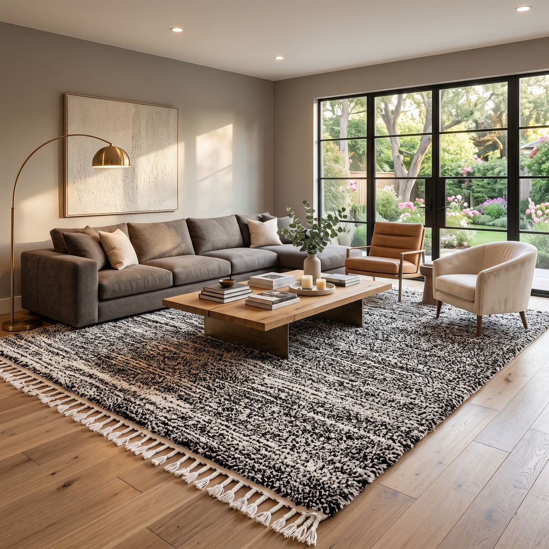 Handmade black and white Moroccan wool rug – modern Berber design