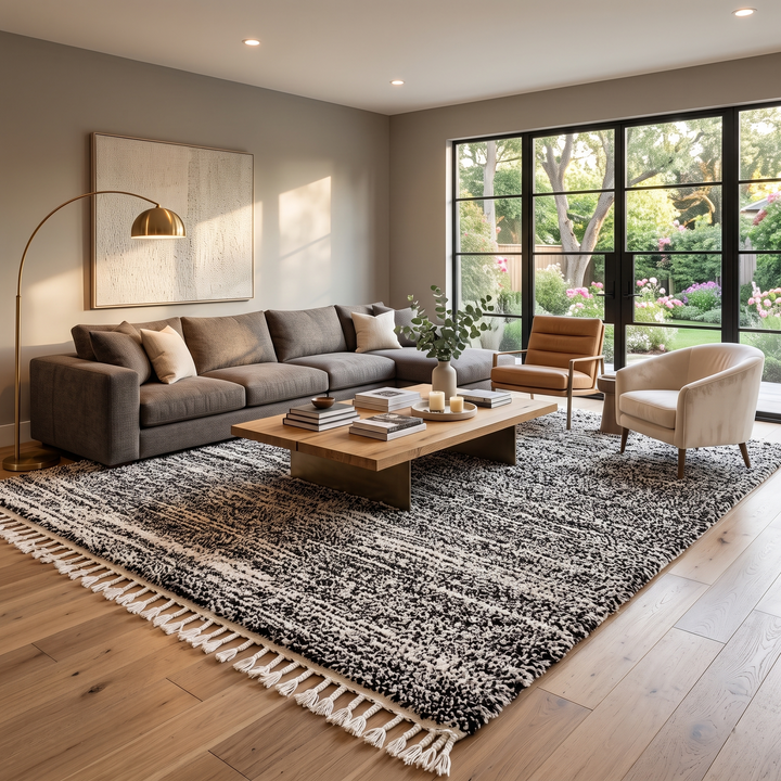 Handmade black and white Moroccan wool rug – modern Berber design