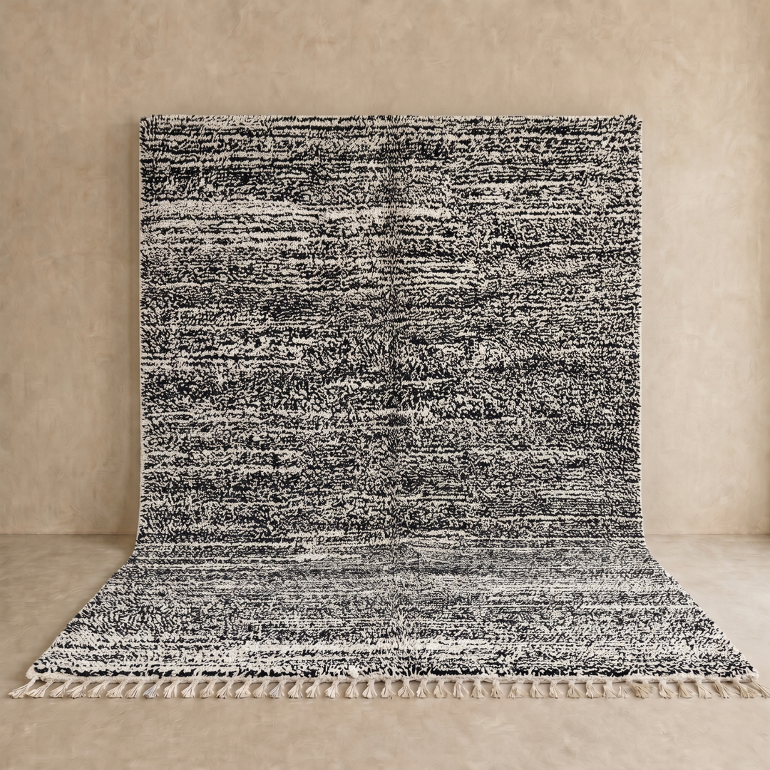 Handmade black and white Moroccan wool rug – modern Berber design