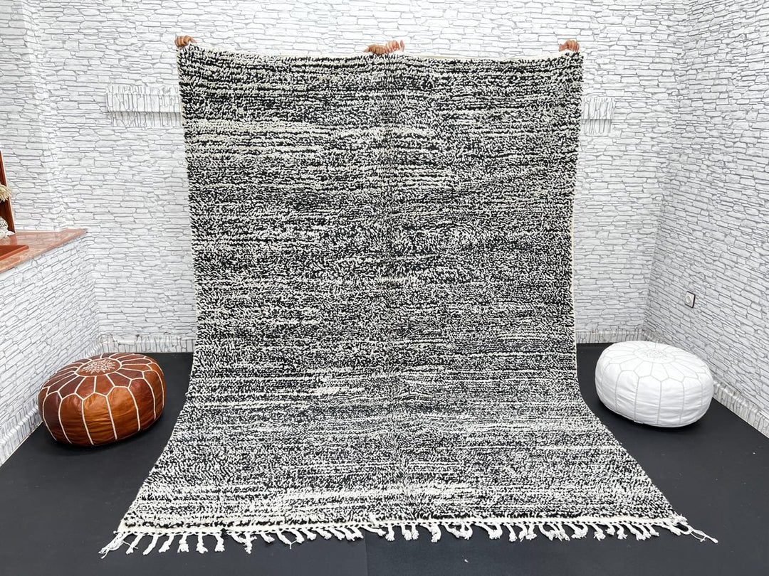 Handmade black and white Moroccan wool rug – modern Berber design