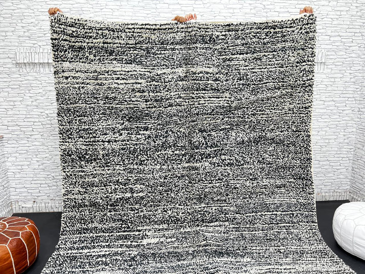 Handmade black and white Moroccan wool rug – modern Berber design