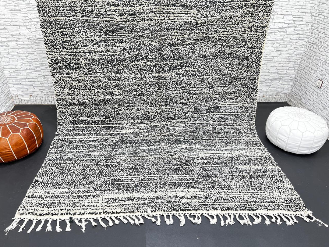 Handmade black and white Moroccan wool rug – modern Berber design