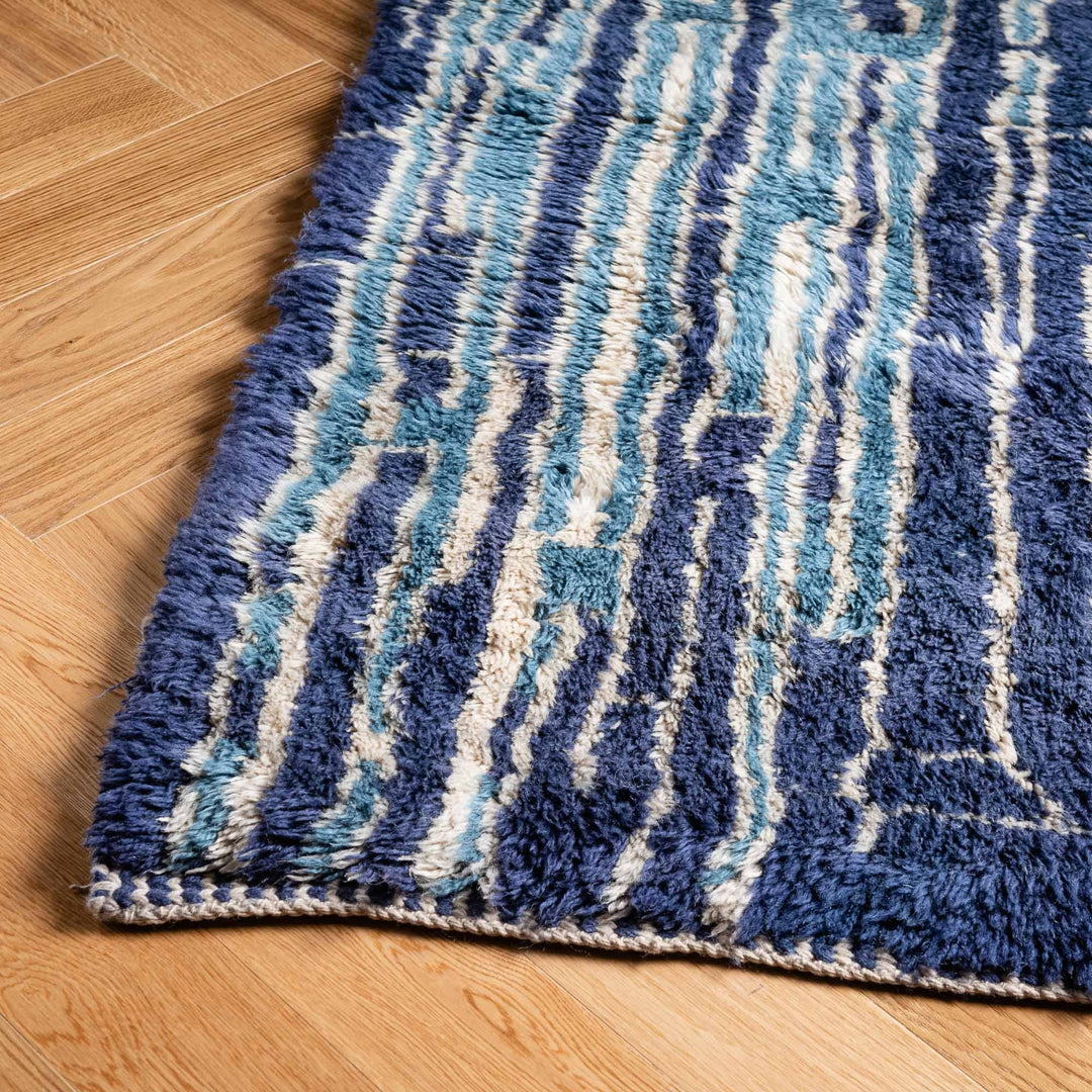 Blue Abstract Moroccan Rug – Handmade Wool Carpet