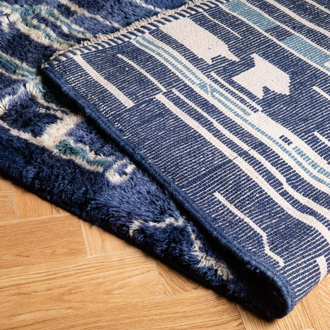 Blue Abstract Moroccan Rug – Handmade Wool Carpet