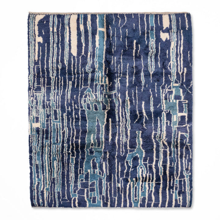 Blue Abstract Moroccan Rug – Handmade Wool Carpet