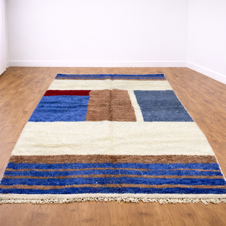 Blue Geometric Moroccan Wool Rug – Handmade Berber Area Rug