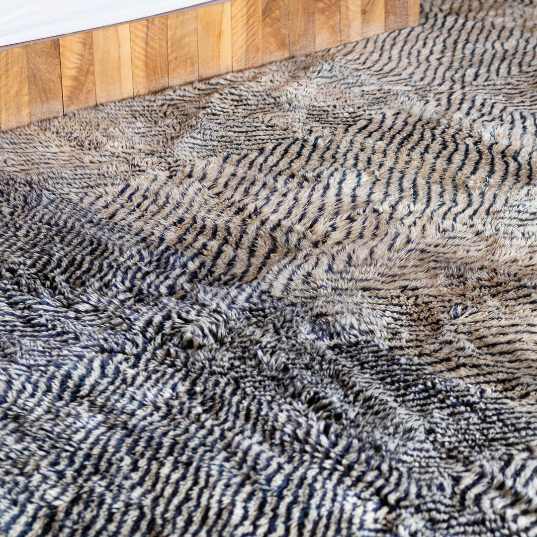 Blue Gradient Moroccan Wool Rug with Textured Lines