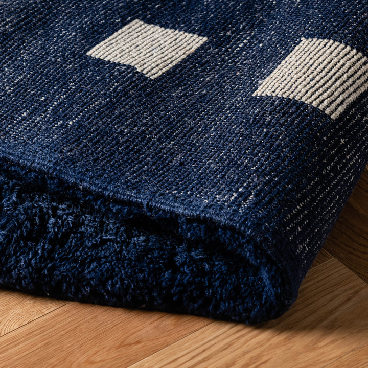 Blue Moroccan Rug with White Squares – Custom Beni Mrirt
