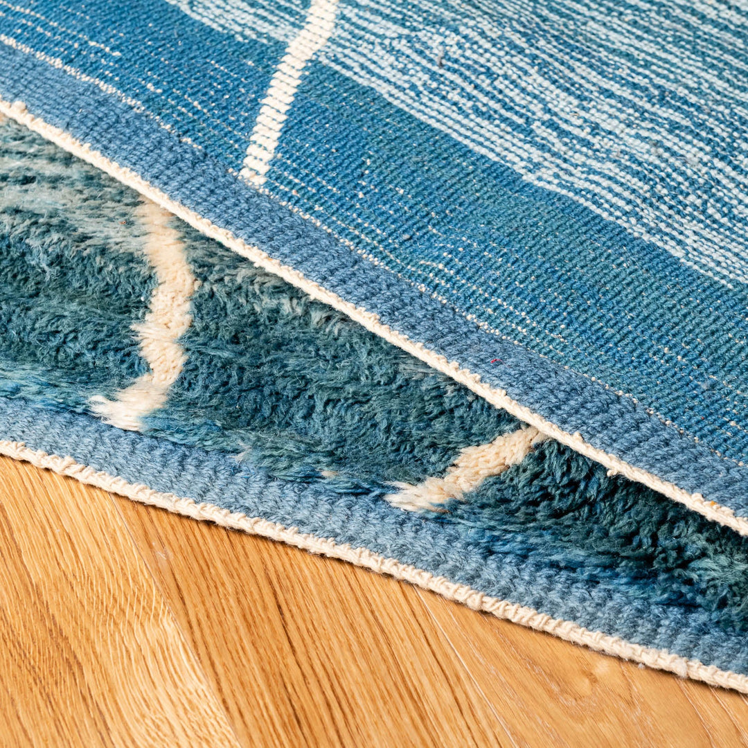 Blue Moroccan Wool Rug with Geometric Diamond Pattern
