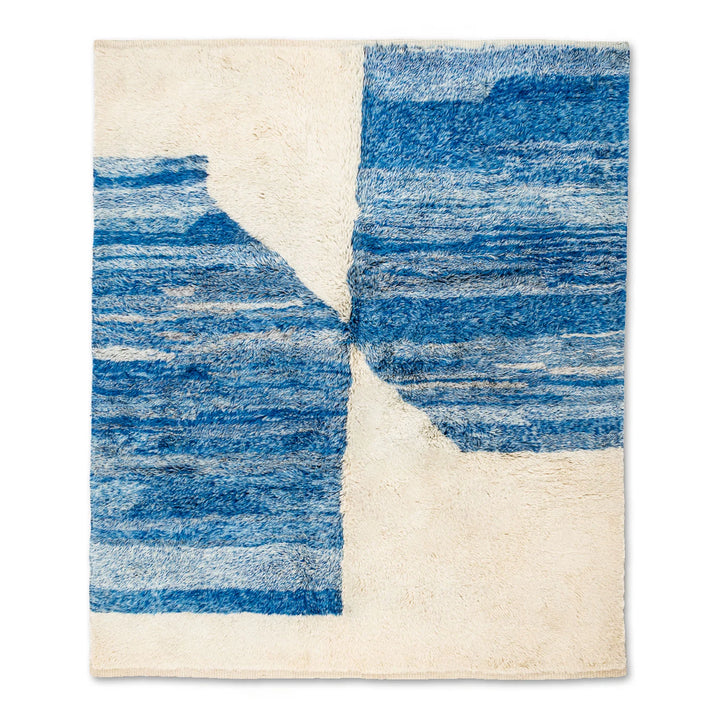 Blue White Abstract Moroccan Rug in Natural Wool Handmade