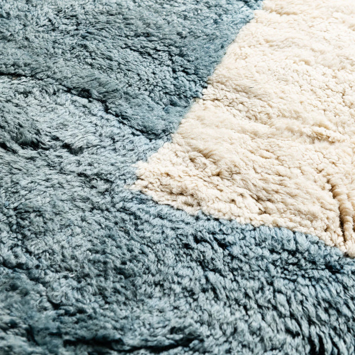 Blue White Abstract Moroccan Rug in Natural Wool Handmade