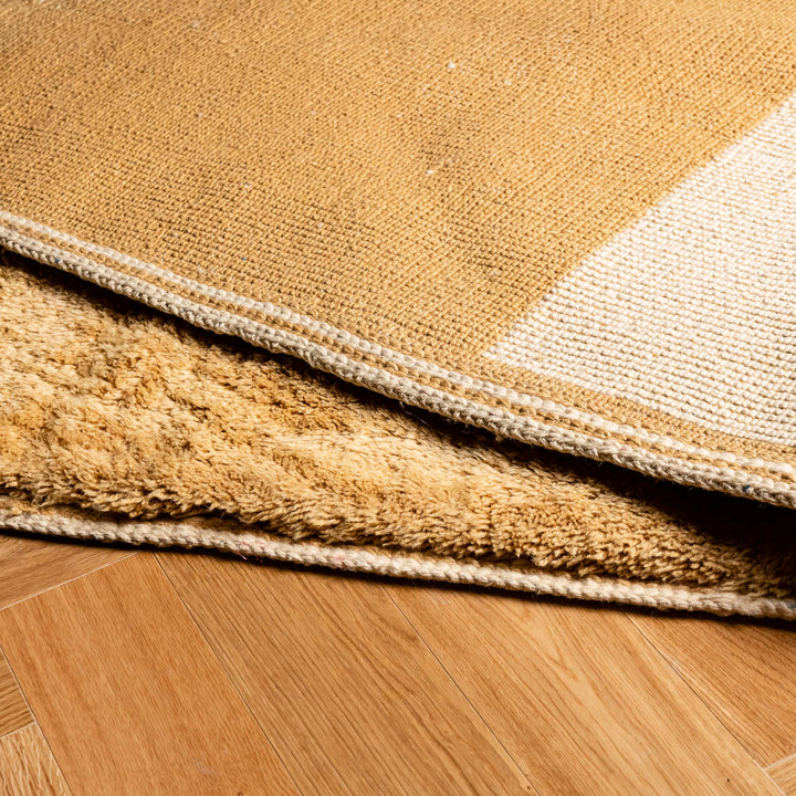 Bold Geometric Beni Mrirt Rug in Honey and Ivory Wool Tones