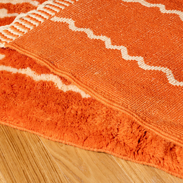 Bold Orange Moroccan Rug with Tribal Zigzag Pattern