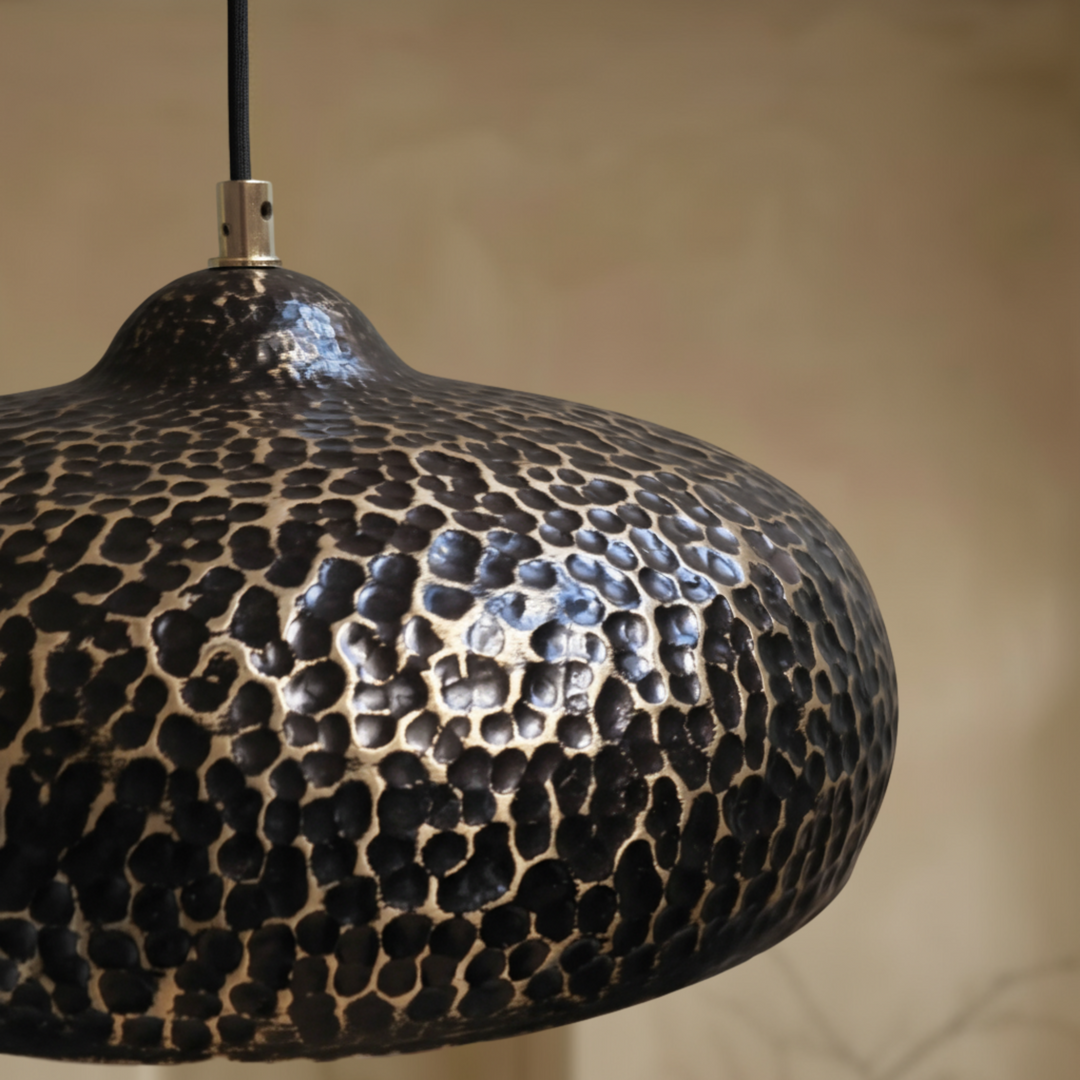 Handcrafted Hammered Brass Dome Pendant Light – Dark Textured Ceiling Lamp