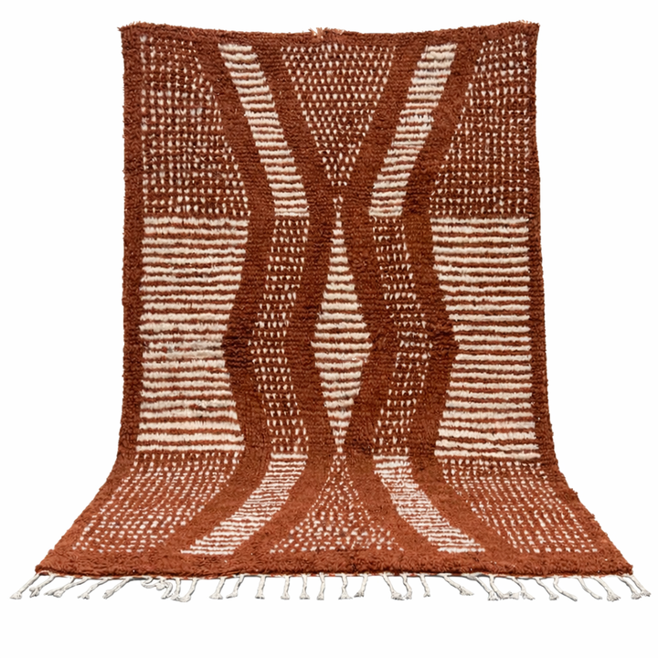 Brown Moroccan handmade wool rug with raised white texture