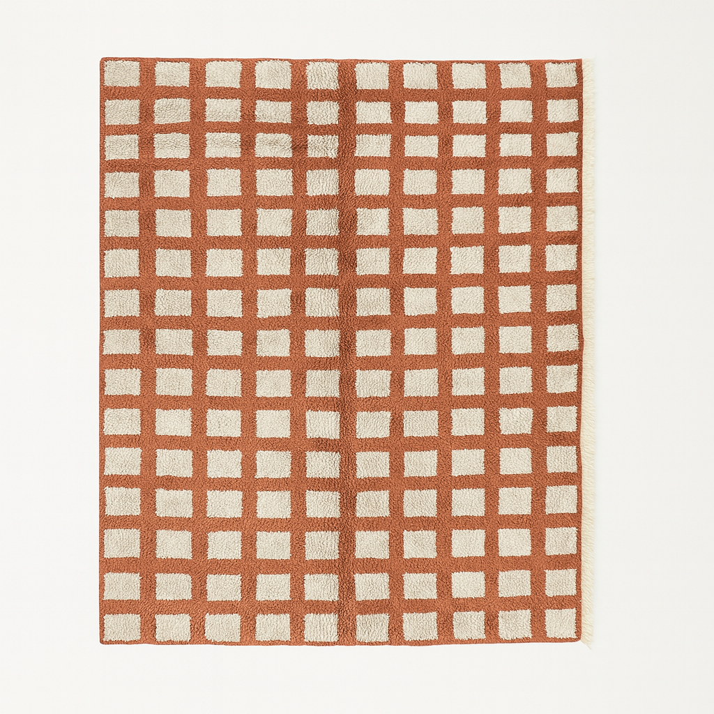Rug with a grid pattern on a white background