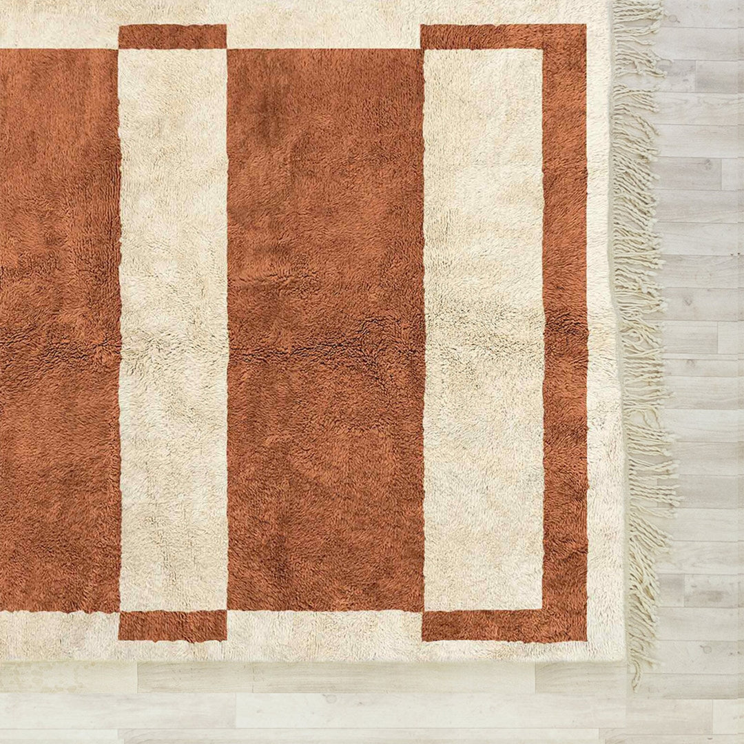 Terracotta &amp; Cream Geometric Moroccan Wool Rug