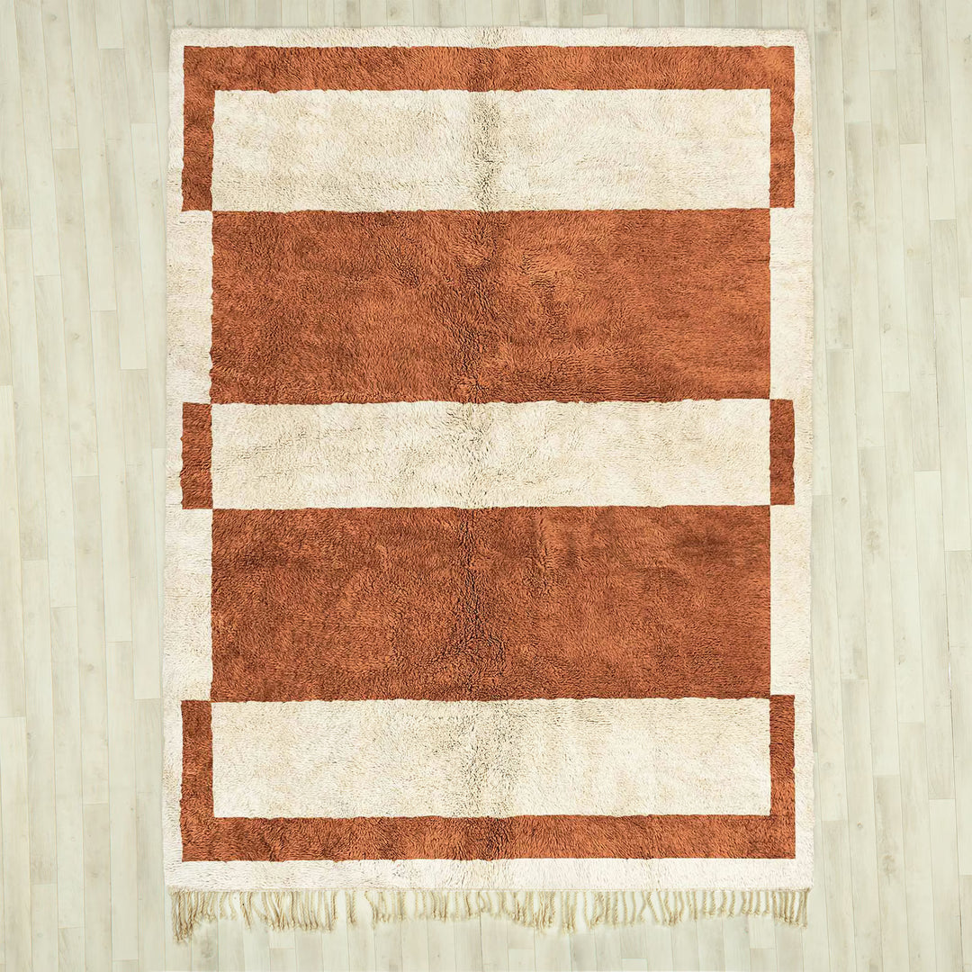 Terracotta & Cream Geometric Moroccan Wool Rug