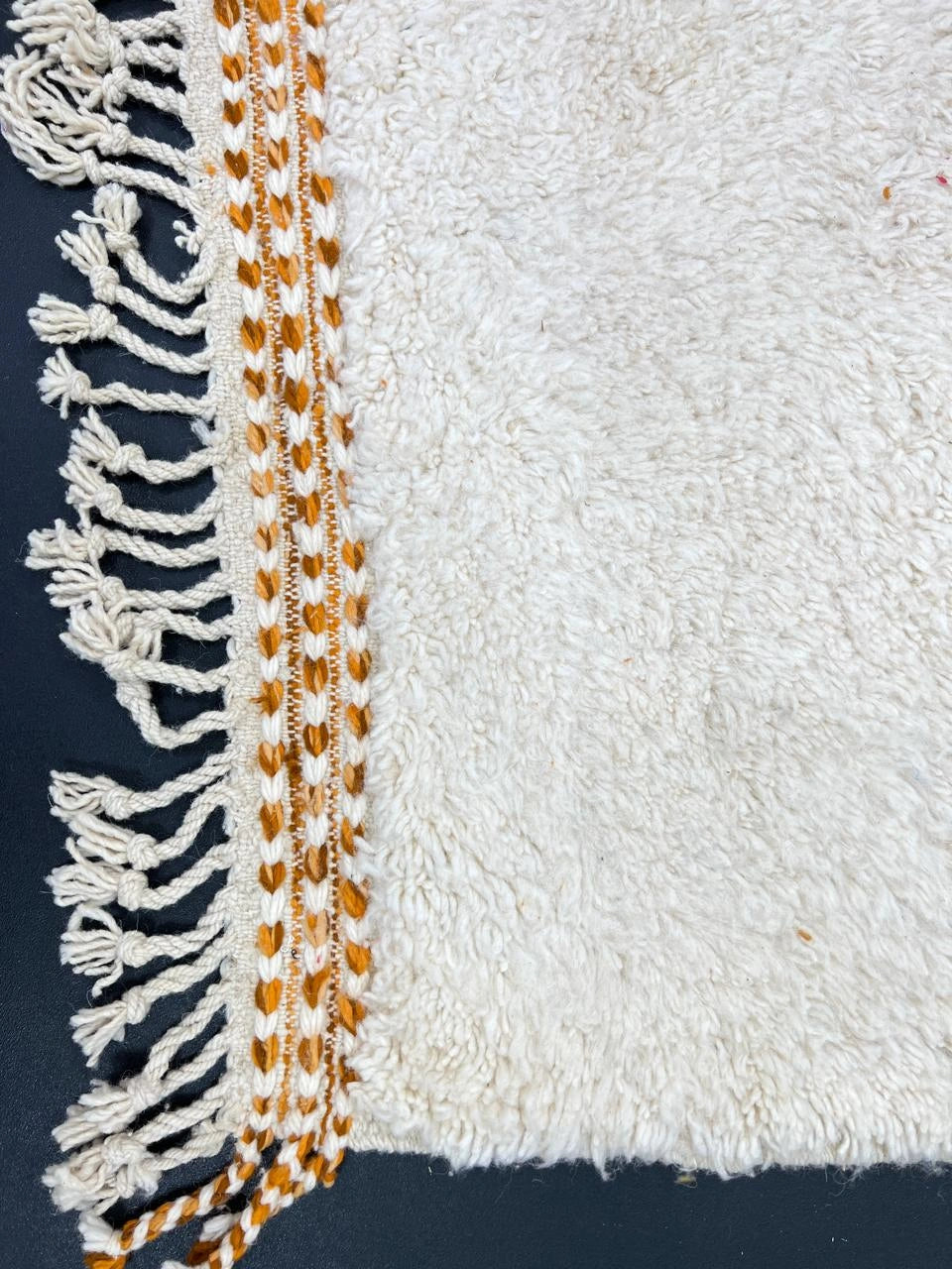 Handmade brown and white Moroccan shag runner rug with modern color-block design, thick wool pile, soft texture, and Berber-style craftsmanship for hallway or narrow spaces