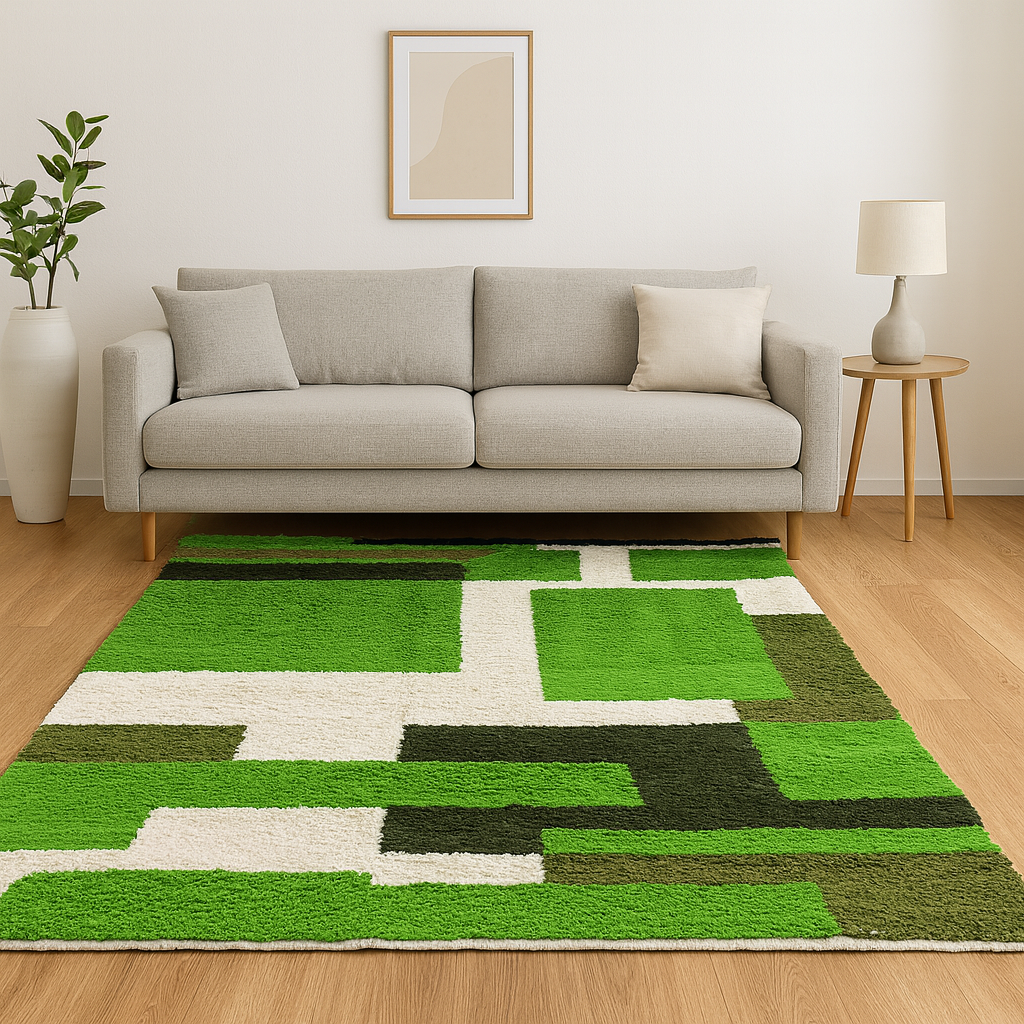 Custom Green Moroccan Wool Rug – Handmade Modern Geometric