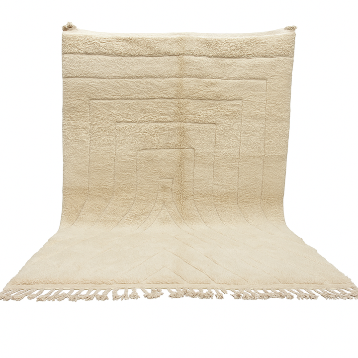 Beige Minimalist Moroccan Wool Rug – Handmade Beni Mrirt Carpet